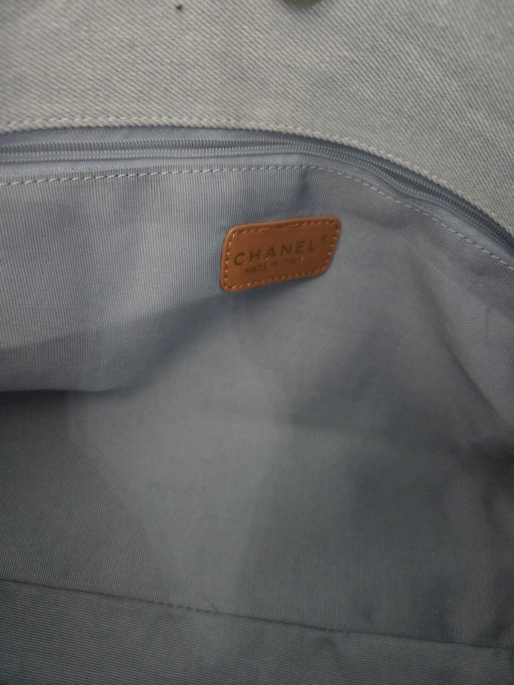 Light Blue Denim Tote With Brown Leather Detail - Picture 7 of 11